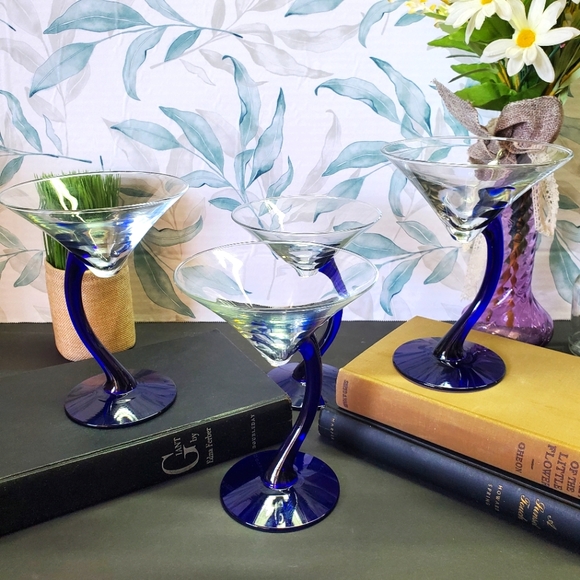 Source Unknown Other - Vintage Unique Martini Glasses in Cobalt 4pc